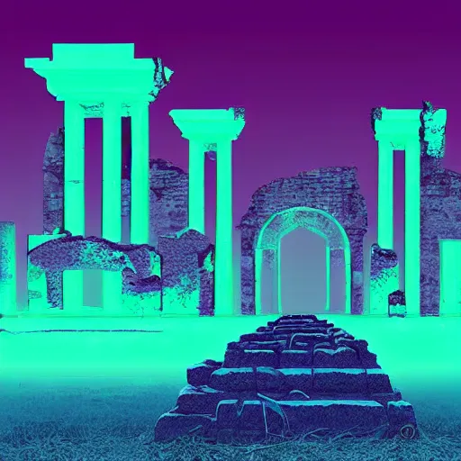 Image similar to neon ancient ruins,retrowave art, trending