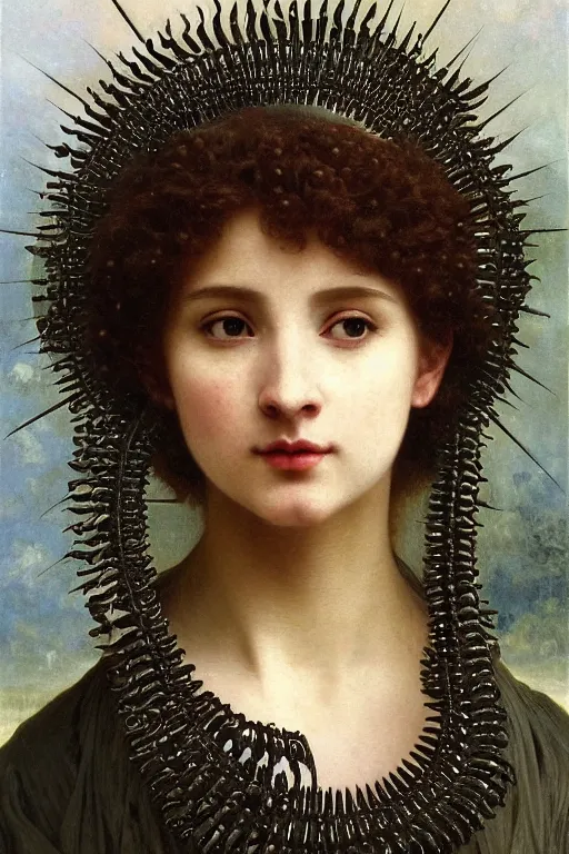 Image similar to hyperrealist highly detailed english medieval portrait of high fashion archangel wrapped in ferrofluid liquid, Art by William Adolphe Bouguereau,, Art by William Adolphe Bouguereau,, by Annie Swynnerton and Tino Rodriguez and Maxfield Parrish, elaborately costumed, rich color, dramatic cinematic lighting, extremely detailed, radiating atomic neon corals, concept art pascal blanche dramatic studio lighting 8k wide angle shallow depth of field, Art by William Adolphe Bouguereau, extreme detailed and hyperrealistic