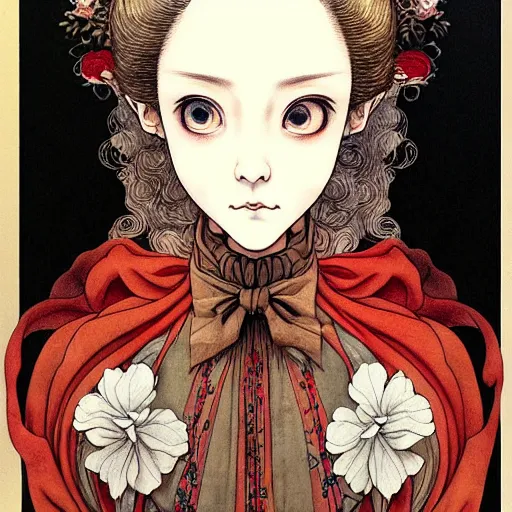 Image similar to prompt: Portrait painted in renaissance style drawn by Katsuhiro Otomo and Takato Yamamoto, inspired by Fables, china doll face, smooth face feature, intricate oil painting, high detail, sharp high detail, manga and anime 2000