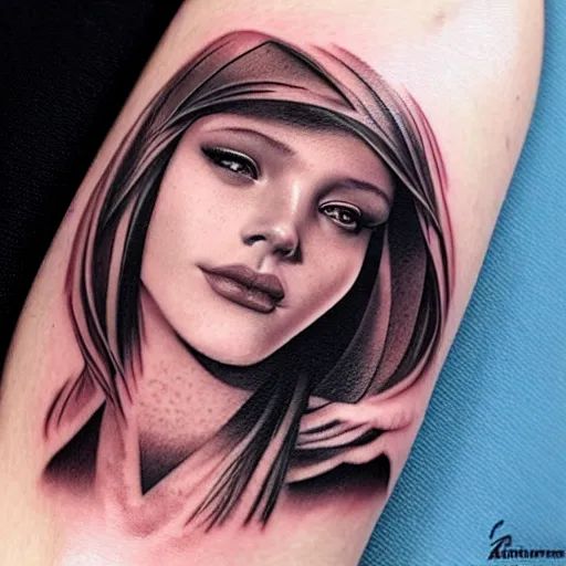 Image similar to tattoo design, beautiful portrait of a girl looking up and to the right by artgerm, artgerm