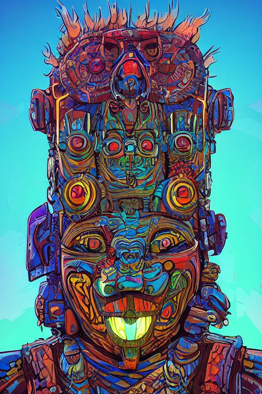 Prompt: totem animal tribal chaman vodoo mask feather gemstone plant wood rock video game illustration vivid color borderlands by josan gonzales and dan mumford radiating a glowing aura global illumination ray tracing