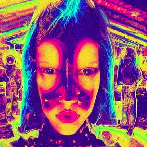 Image similar to “A picture of a woman, enter the void dmt lsd matrix techno alien cyberpunk psychedelic”