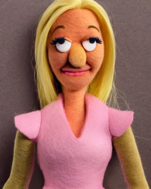 Image similar to angela martin as a muppet. highly detailed felt. hyper real photo. 4 k.