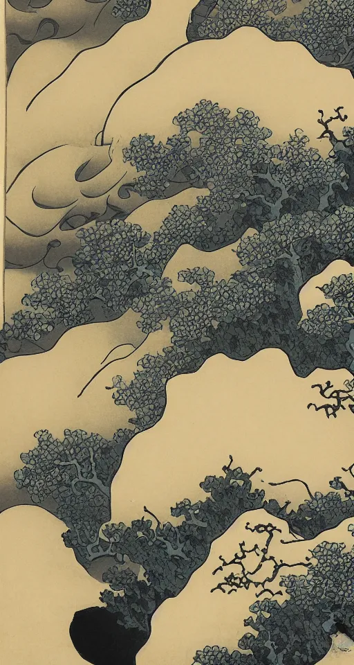 Image similar to hokusai : : steps leading up to a tmple : : japanese style : : black ink