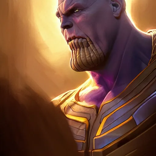 Image similar to thanos, comic, portrait, intricate, detailed, volumetric lighting, scenery, digital painting, highly detailed, artstation, sharp focus, illustration, concept art, ruan jia, art by artgerm and greg rutkowski