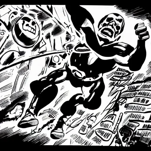Prompt: a black and white detailed comic cartoon drawing in the style of jack kirby, joe kubert, alex toth, of the skeleton of death giving a thumbs up and smiling, trending on artstation, 4 k