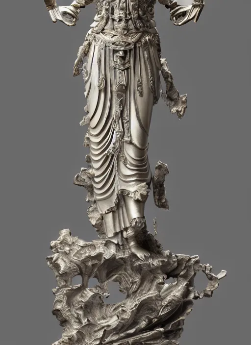 Image similar to a art deco sculpture statue of full body guanyin, intricate complexity,, statue by jane hamilton, ruan jia, character concept, radiant light,, frostbite 3 engine, cryengine, dof, trending on artstation, digital art, fantasy detailed abackground