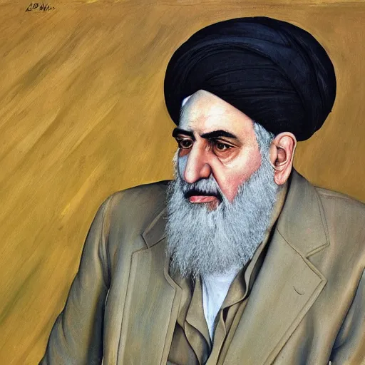 Image similar to high quality high detail painting by lucian freud, hd, imam khomeini