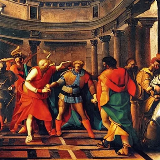 Image similar to alexander cutting the gordian knot, painting by raphael