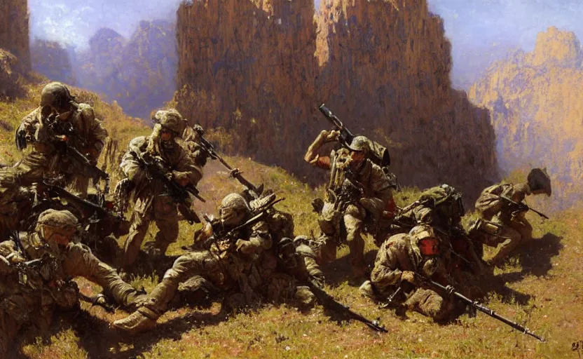 Image similar to soldiers being killed by fantasy minecraft creeper, painting by Gaston Bussiere, Craig Mullins