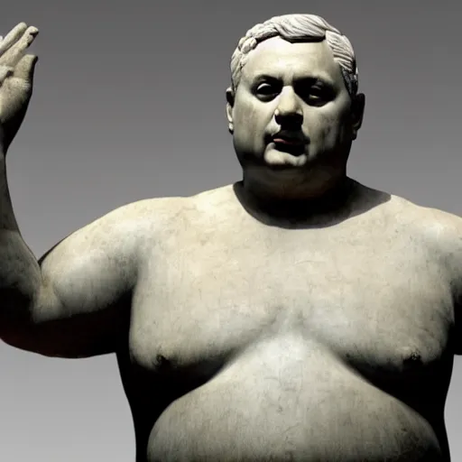 Image similar to hungarian prime minister viktor orban as an obese marble statue of ancient roman emperor, created by michelangelo, museum photoshot, 3 d photorealistic render, high resolution, 8 k