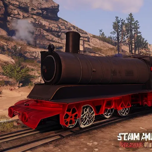 Image similar to futuristic sleek steam locomotive in red dead redemption 2