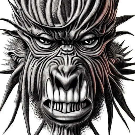Prompt: an fruit ape monster, menacing expression, nature themed, 4 k, glowing amber eyes, intricate details, highly detailed, kentaro miura art style