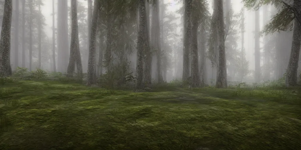 Image similar to forest, unreal engine, 4k, misty, rain