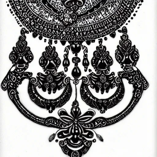 Prompt: black and white opulent feminine jewellery ornate necklace tattoo design sketch on paper