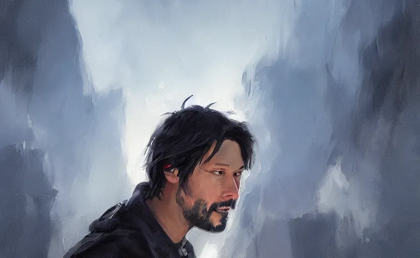 Image similar to a painting of keanu weaves trending on artstation in the style of greg rutkowski