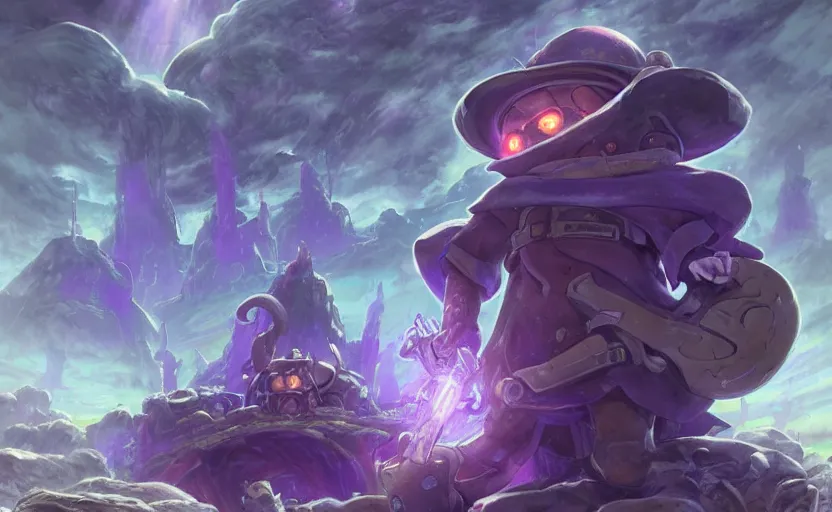 Prompt: made in abyss bondrewd in idofront underground landscape purple light drawn by justin gerard