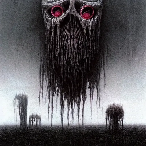 Prompt: kuriboh beksinski, eldritch, apocalypse, creepy creature, horror spooky