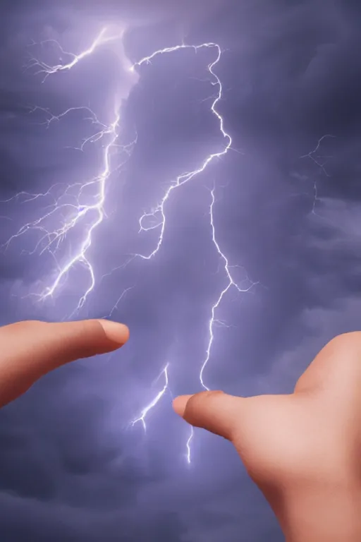 Prompt: photography of a hyper realistic lightning storm in a beautiful girl's hand. highly detailed, super power, stuning, intricate, complex, unreal engine 5.