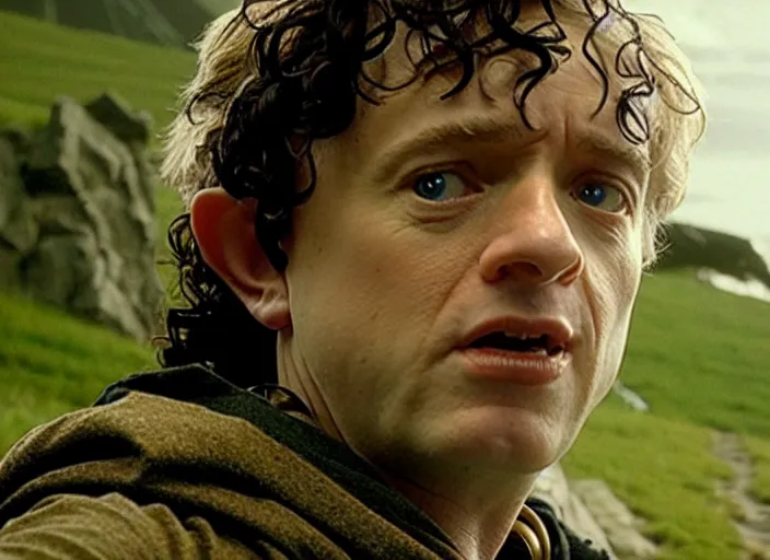 Image similar to film still of bernie sanders as frodo in lord of the rings movie, 8 k