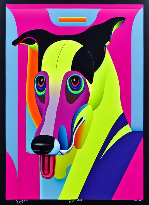 Image similar to greyhound by shusei nagaoka, kaws, david rudnick, airbrush on canvas, pastell colours, cell shaded, 8 k