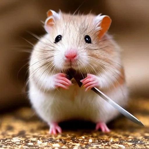 Prompt: “A flawless, fantasy photograph of a small hamster carrying a massive, shiny sword, Ultra HD, 8k resolution, High Quality”