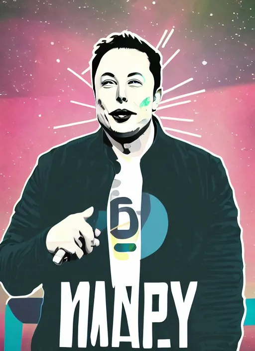 Image similar to happy elon musk, 2 d matte colors