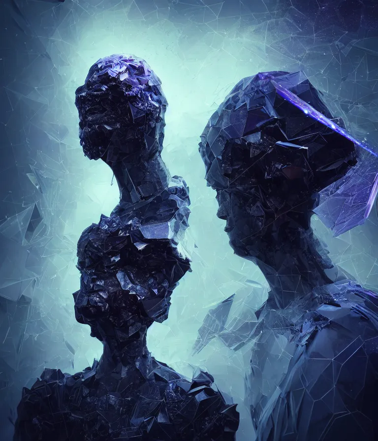 Image similar to impressive ominous front!! shot photo of a court jester character fine portrait fine portrait mesmerizing fractal hyper cubes platinum cracked dark future hyper dimensional space galactic crystal nebula edges elegant detailed intricate concept artstation sharp focus ray tracing cinematic masterpiece temporal corruption beeple wlop germ 8 4 k scifi glossy hyper realistic illustration canon eos r 3 fujifilm x - t 3 0 sony alpha a 6 6 0 0