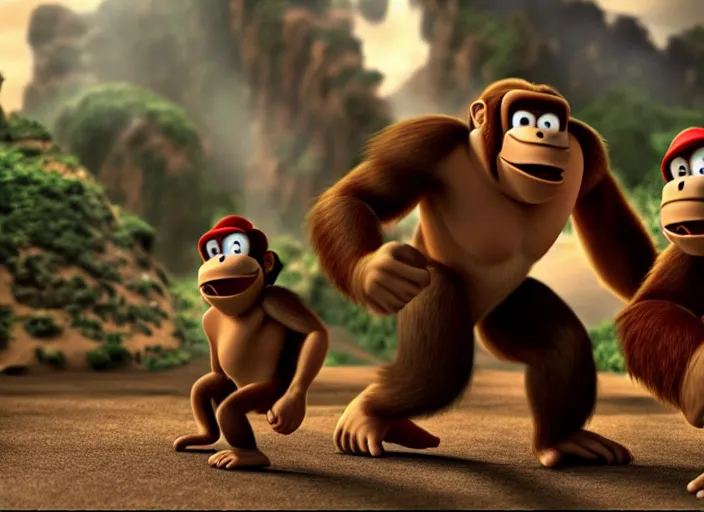 Prompt: film still of donkey kong in the new scifi movie, 4 k