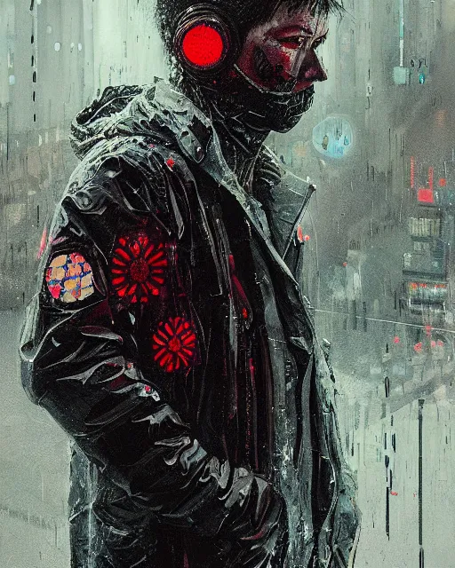 Image similar to detailed portrait, corrupt, virus, zombie, rain, cyberpunk futuristic neon, reflective puffy coat, decorated with traditional japanese ornaments by ismail inceoglu dragan bibin hans thoma greg rutkowski alexandros pyromallis nekro rene maritte illustrated, perfect face, fine details, realistic shaded, fine - face, pretty face