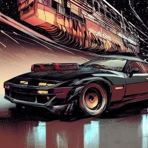 Image similar to a beautiful comic book artwork of a supra on a highway at night, by Jerome Opeña, featured on artstation