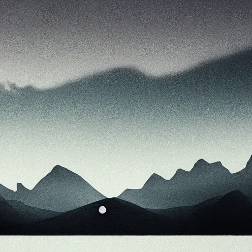 Image similar to a black dot in the sky pulling in a mountain, dark lighting, landscape