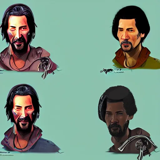 Prompt: keanu reevez in the art style of disco elysium