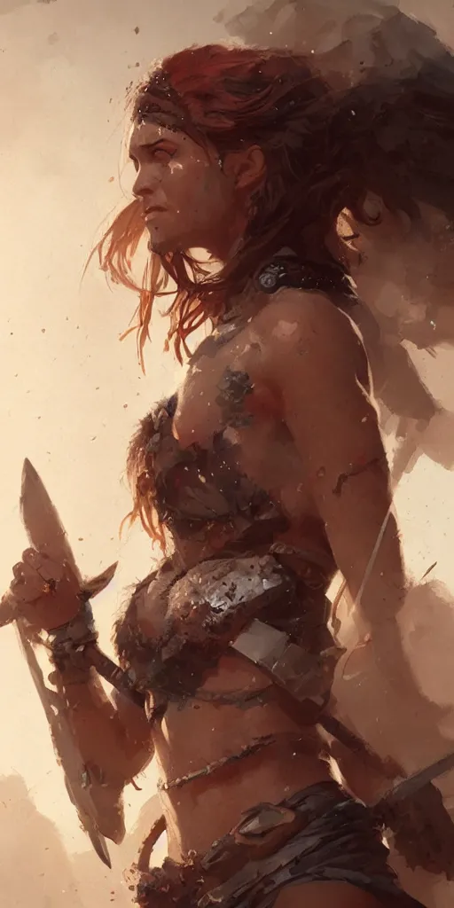 Image similar to portrait of a barbarian female, ultra sharp, very detailed, high quality focus by greg rutkowski and wlop