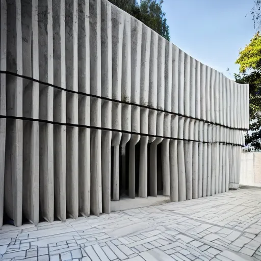 Image similar to beautiful symmetrical façade with wavy concrete structure