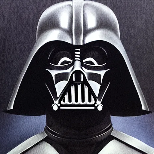 Prompt: A portrait painting of Darth Vader. Art by Hiyao Miyazaki. Extremely detailed. Beautiful. 4K. Award winning.