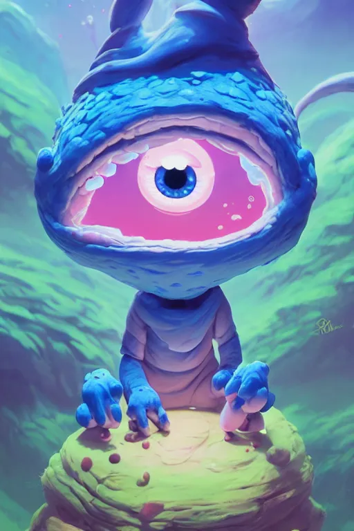 Image similar to smurf ghost creature animal sushi cristal very big eye roots cactus elemental flush of force nature micro world fluo fishscale, behance hd by jesper ejsing, by rhads, makoto shinkai and lois van baarle, ilya kuvshinov, rossdraws radiating a glowing aura global illumination ray tracing hdr