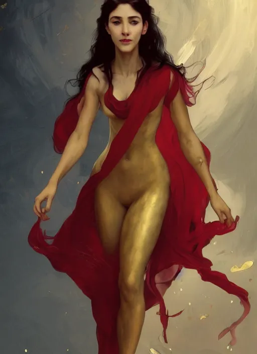 Image similar to character concept portrait of an attractive young female Spanish witch in a red and golden robe with pale skin enchanting a protection spell, a floating iridescent spell book in the center, intricate, elegant, digital painting, concept art, smooth, sharp focus, illustration, from Metal Gear, by Ruan Jia and Mandy Jurgens and William-Adolphe Bouguereau, Artgerm