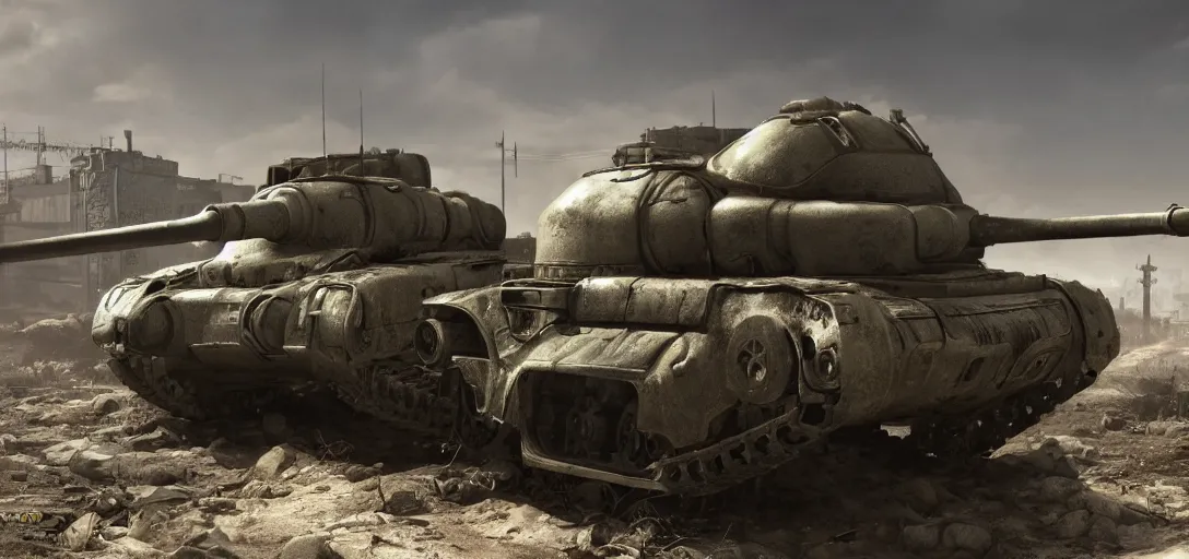 Image similar to fallout tank, 8 k photorealistic, hd, high details, trending on artstation