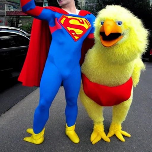 Prompt: Big Bird dressed as Superman