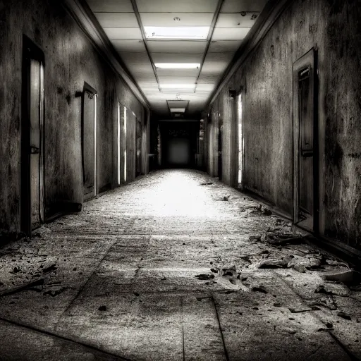 Image similar to ironman in a dark hallway of an abandoned asylum, 4 k, high detail, high - resolution photograph, professional photography, ultra - detail