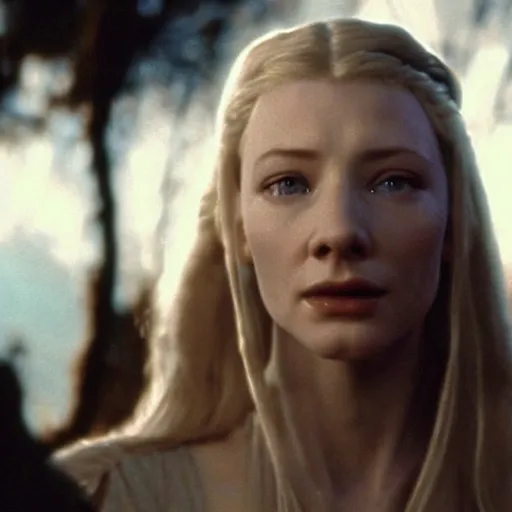 Image similar to galadriel ( young cate blanchett ) in a scene of lord of the rings ( 2 0 0 2 ), filmed by andrew lesnie with arriflex 4 3 5 camera