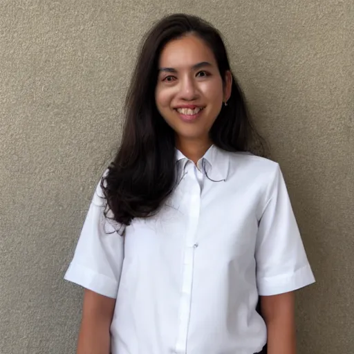 Prompt: an female wearing a white blouse with short sleeves