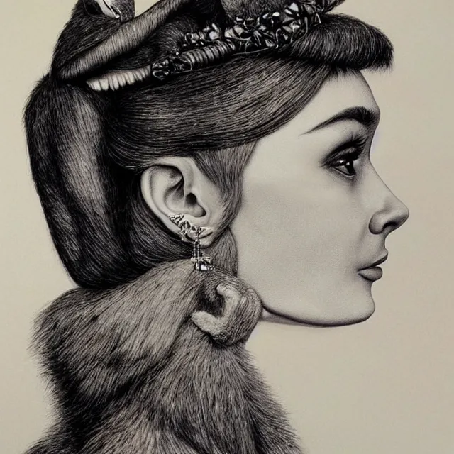 Image similar to a beautiful profile portrait of audrey hepburn, animals, by giuseppe arcimboldo, photo realistic, realistic materials.