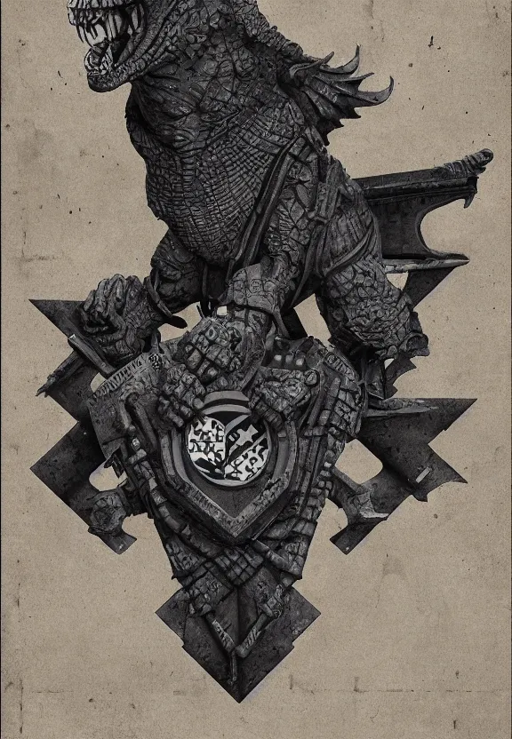 Image similar to [Brutalist gargoyle adorned with checkered flag. Propaganda poster!, intricate, elegant, highly detailed, digital painting, artstation, concept art, matte, sharp focus, illustration]