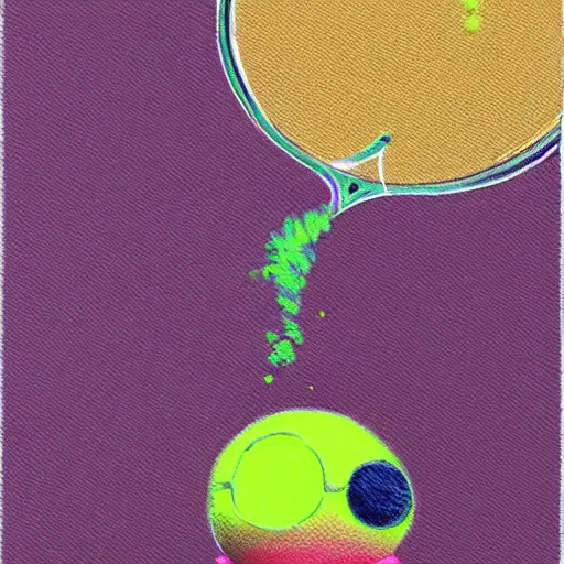 Image similar to Paris Hilton tennis ball monster ,tennis ball, digital art, smoke, fantasy,chalk, magic, trending on artstation, ultra detailed, professional illustration by Basil Gogos