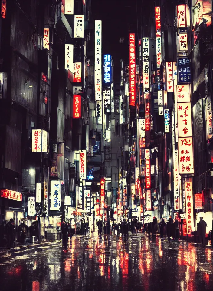 Prompt: tokyo city street at night in the rain, ultra detailed, photo realistic, cinematic, dramatic lighting, epic composition