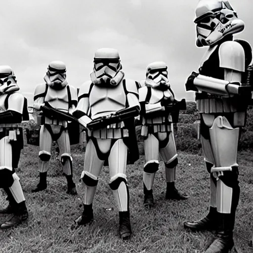 Prompt: star wars clone troopers offer aid to soldiers in vietnam, photo, old picture, lush landscape, field, firearms, war, bombs, explosions, x - wings, tie fighters, aerial combat, active battle zone, in trenches, star wars droid battle, jedi master, land mines, gunfire, grenades, violence, tanks, lasers