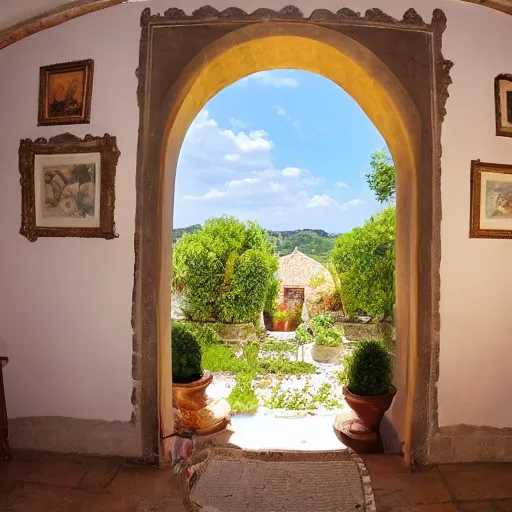 Prompt: very very very very beautiful work of art from wide angle on cat sitting in provence style interior room, matte,