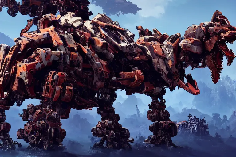 Image similar to tideripper machine mecha animal beast robot of horizon forbidden west horizon zero dawn bioluminiscence global illumination ray tracing hdr fanart arstation by sung choi and eric pfeiffer and gabriel garza and casper konefal